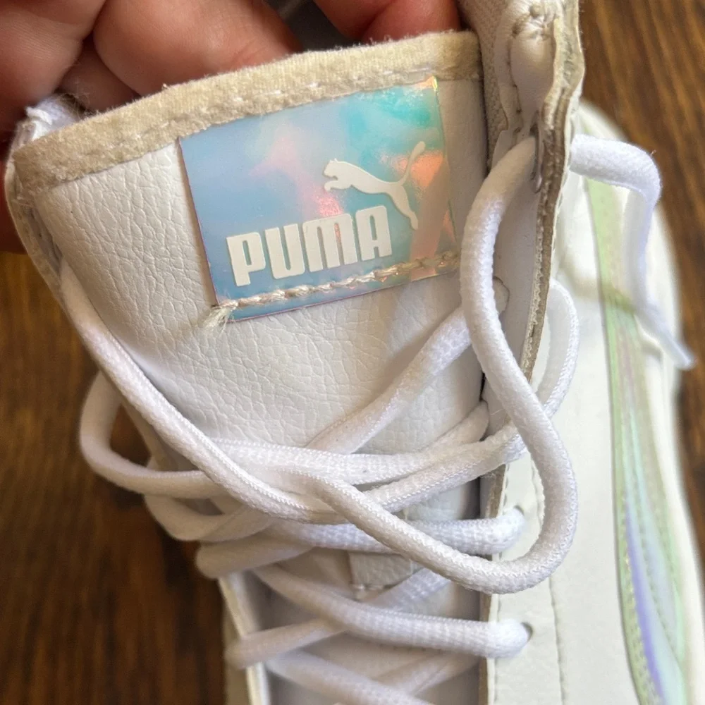 Puma White High-Top Sneakers with Iridescent Detail